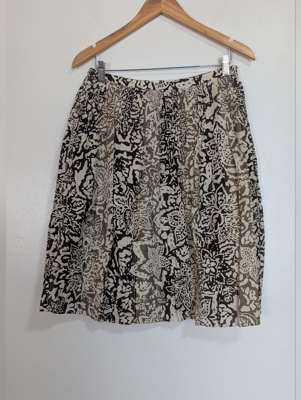 🌸Charter Club Brown Floral Botanical Print 100% Cotton Smocked Skirt Size 6